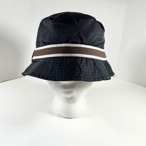 Coach Black Bucket Hat with Brown and White Stripe Band - Size Small